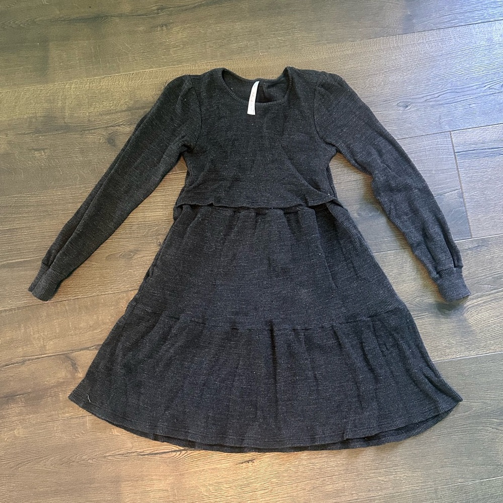 Latched Mama Waffle Knit Dress | Medium | Nursing Friendly | Charcoal